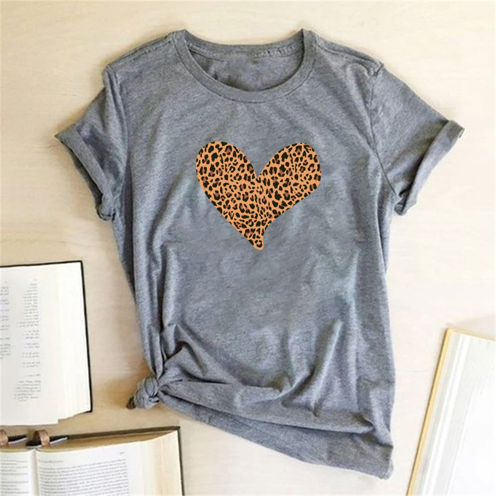 Leopard Širdies Print T-marškinėliai Moterims Drabužių Vasaros Marškinėliai Moterims Laisvi Marškinėliai Moteris Medvilnės Harajuku Ropa Mujer Verano 2020 m.