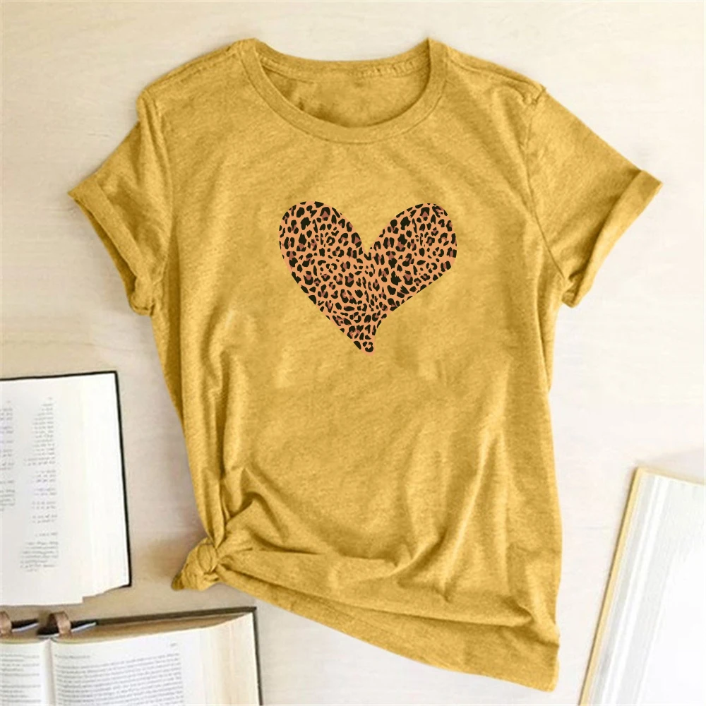 Leopard Širdies Print T-marškinėliai Moterims Drabužių Vasaros Marškinėliai Moterims Laisvi Marškinėliai Moteris Medvilnės Harajuku Ropa Mujer Verano 2020 m.