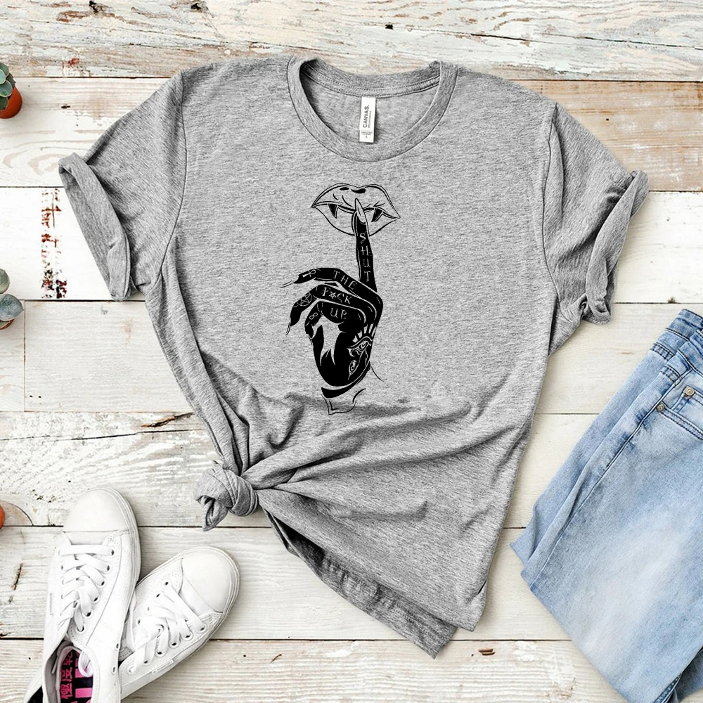 Moterų Gotikos Marškinėliai STFU T-Shirt Juoda Metalo Raganavimas Tee Kietas Ragana Marškinėliai Grunge Drabužių Gotikos Stiliaus marškinėlius Hipster Tees