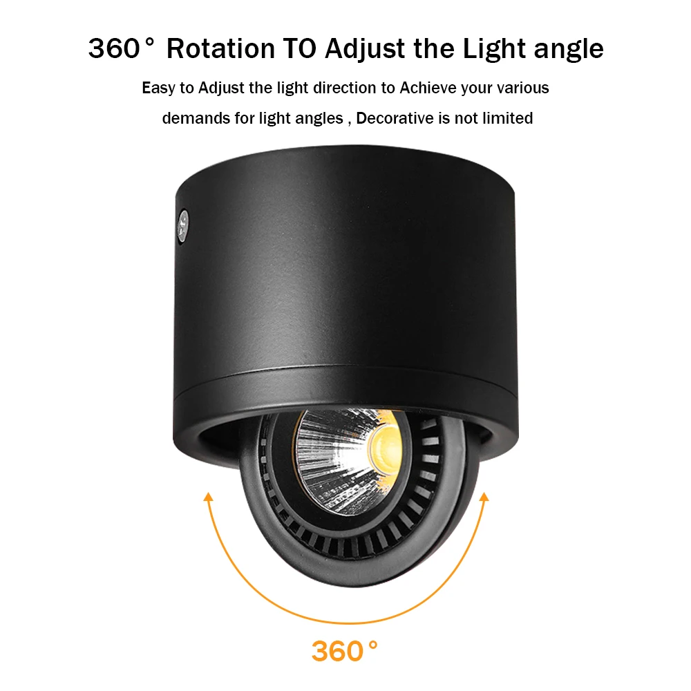 LED Paviršiaus Sumontuoti Lubų Šviesos 5W 9W 7W 15W Pritemdomi Lubų Lempa 360 Laipsnių Pasukti COB Fone Vietoje Šviesos Namuose