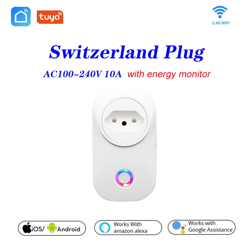 Tuya WIFI Smart Lizdas Smart Plug Šveicarija Plug (10A Nuotolinio Valdymo Alexa, Google pradžia Energijos Monitorius
