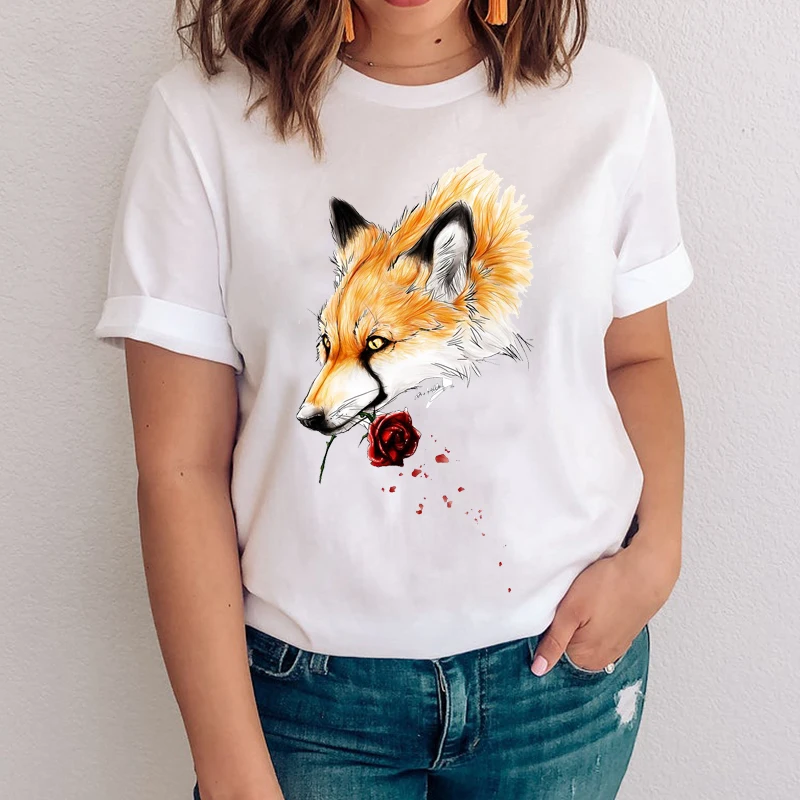 Moterys, Grafikos, Akvarelės Mados Fox Trumpas Rankovės Animacinių Filmų Gyvūnų Drabužius Lady Tees Spausdinti Viršūnes Drabužių Moterų Marškinėlius (T-Shirt