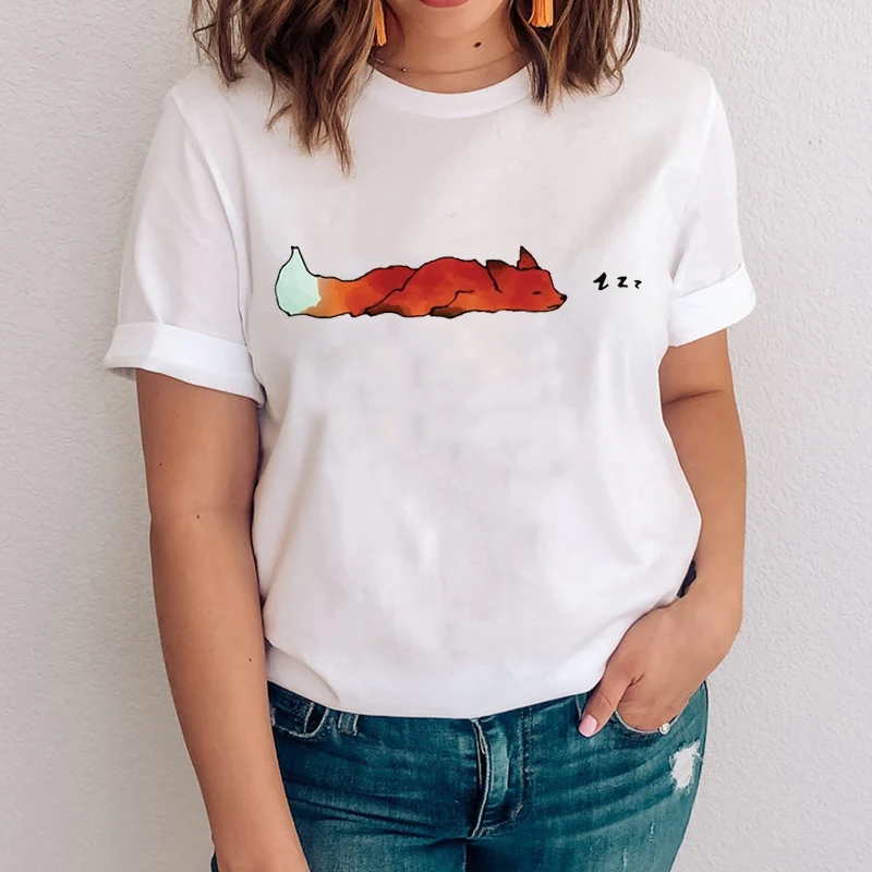 Moterys, Grafikos, Akvarelės Mados Fox Trumpas Rankovės Animacinių Filmų Gyvūnų Drabužius Lady Tees Spausdinti Viršūnes Drabužių Moterų Marškinėlius (T-Shirt