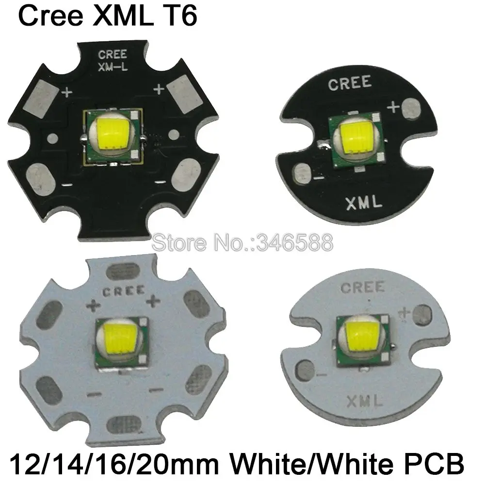 10vnt CREE XML XML T6 10W Cool White High Power LED Spinduolis Diodo su 12mm kaip 14mm 16mm 20mm Juodos arba Baltos spalvos PCB, Žibintuvėlis