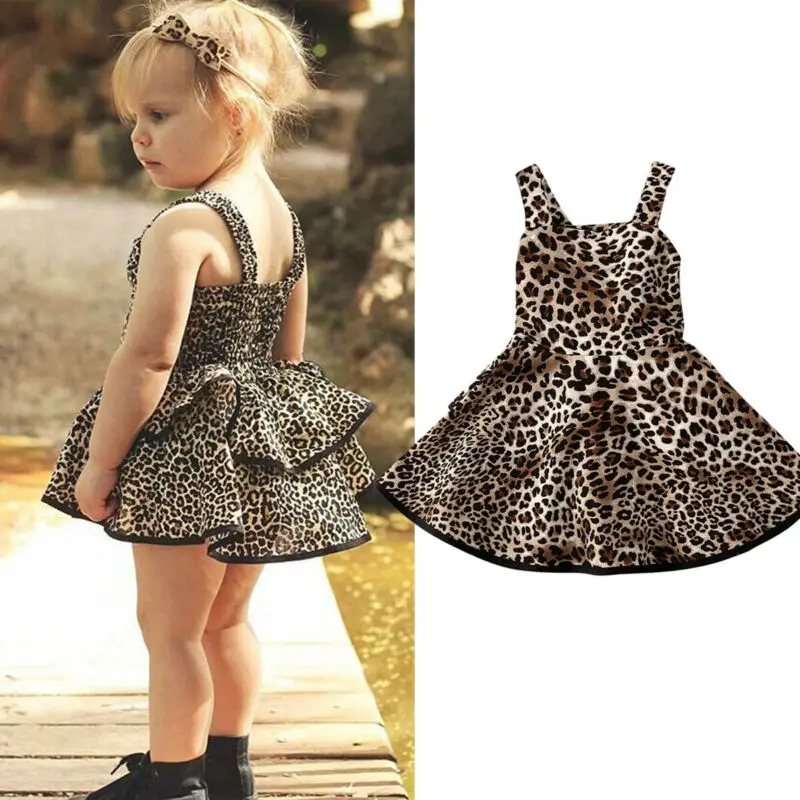 2020 Naujas Princesė Vaikams, Kūdikių Mergaitės Leopardas Spausdinti Šalis Suknelė Bamblys Merginos Pynimas Diržas Suknelės Sundress 6M-5T
