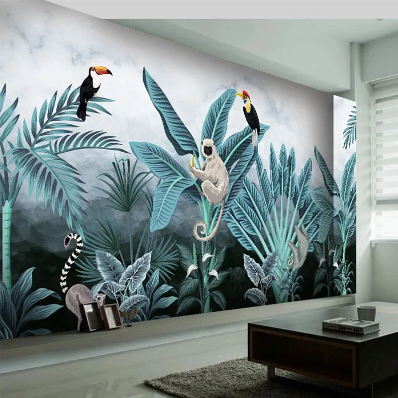 Custom 3D Tapetai Šiuolaikinės Rankomis Dažyti Tropinių Miškų, Gyvūnų, Augalų Nuotraukų Sienų Freskomis Kambarį, TV, Sofa, Miegamojo Freska