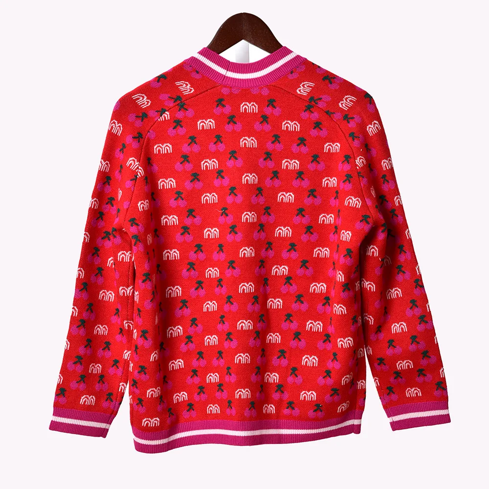 2020 m. Pavasarį Moterų Sweet V-kaklo Megzti Paltai Aukštos Kokybės 47% Vilna Vyšnių susagstomi megztiniai Megztinis