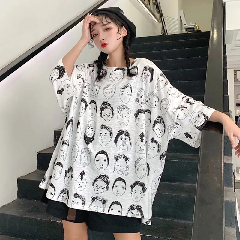 Moterys Vasarą Elegantiškas Laisvi Marškinėliai Trumpomis Rankovėmis Apvalios Kaklo Grafinis Atspausdintas Ponios Tee Negabaritinių Drabužiai