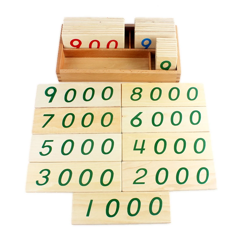 Aukštos Kokybės Montessori Medžiagas Medinių Kortelės Numeris 1-9000 Mažų Skaitmeninių Studentas Naudoti Matematikos Žaislai Ankstyvo Mokymosi Dovana