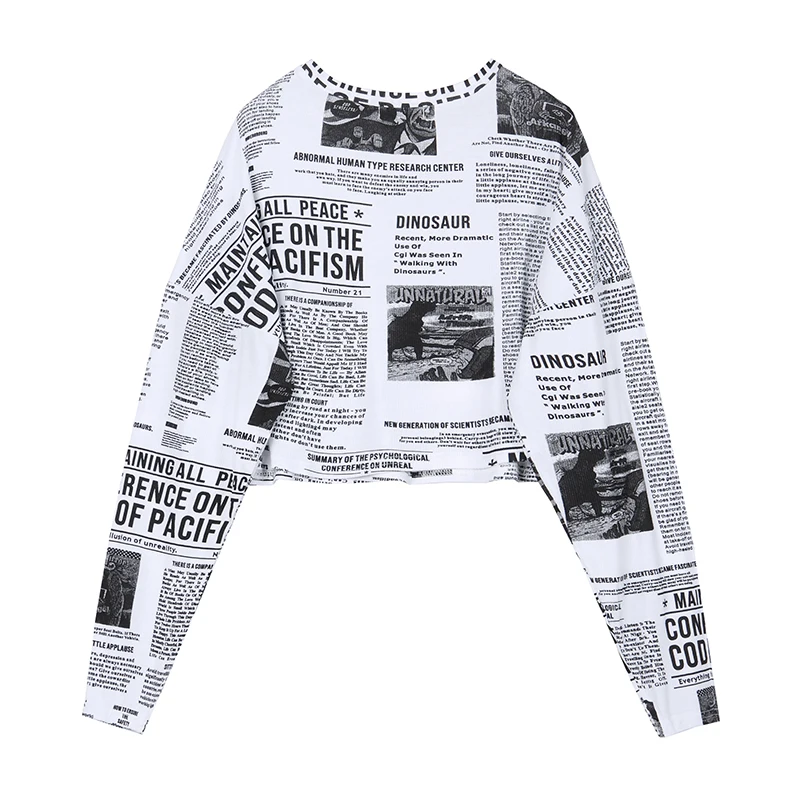 T-marškinėliai Moterims ilgomis Rankovėmis Laikraštis Laiškas Spausdinti Įrengtas Tee 2020 M. Rudenį, O-Kaklo Moterų Atsitiktinis Viršūnes Moterų Ponios, Vyriški T-Shirt
