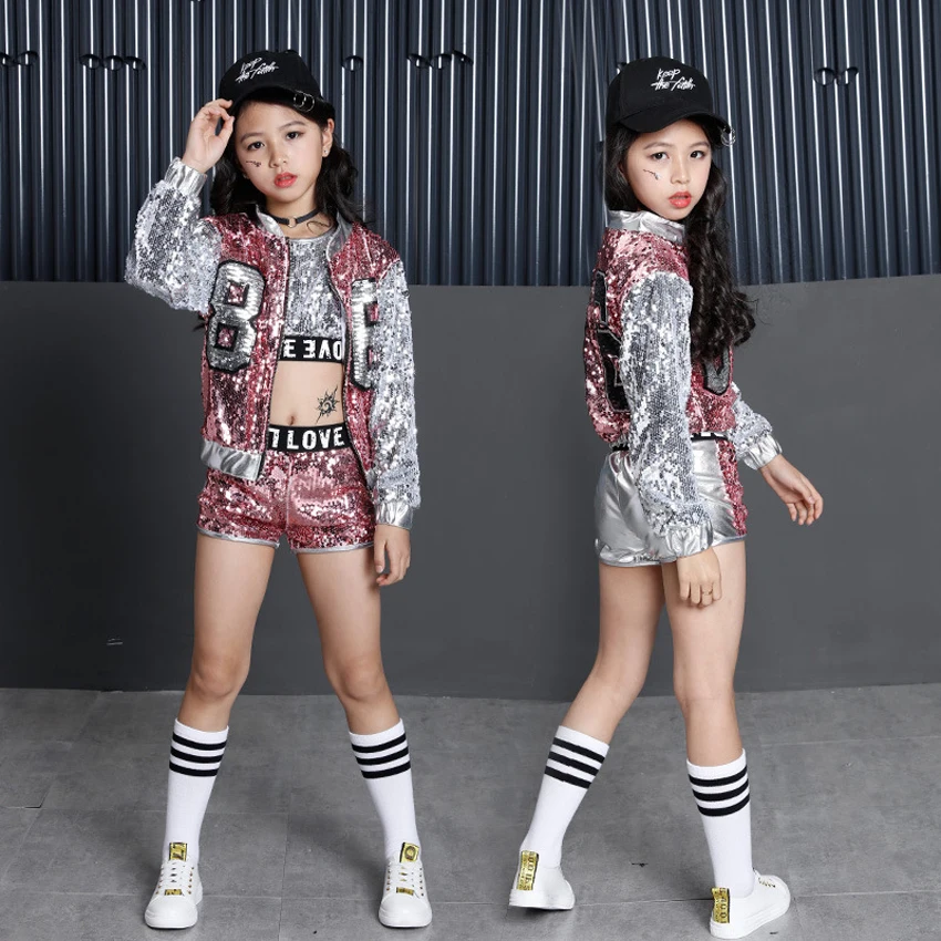 Korėjos Stiliaus Išgalvotas Vaikai Studentų Merginos Salė, Džiazas, Šokių Kostiumai Hip-Hop Street Wear Didelėmis Akimis China Striukė Drabužių Rinkinys