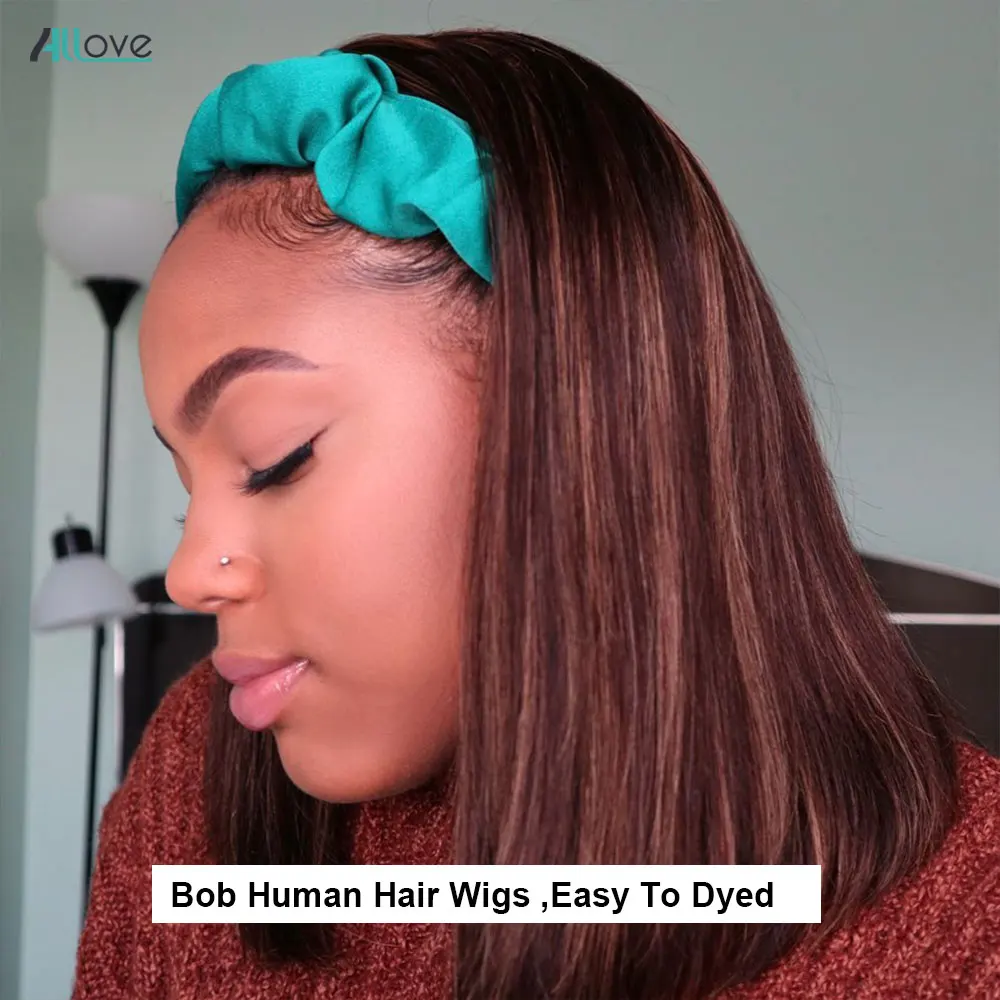 Allove Tiesiai Bob Lankelis Perukas Žmogaus Plaukų Glueless Tiesiai Žmogaus Plaukų Perukai Moterims Mašina Padarė Trumpą Bob Žmogaus Plaukų Perukai