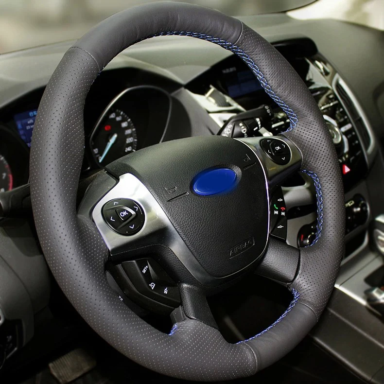CARDAK Minkšta Juodos Odos Rankomis susiuvami Automobilio Vairo Dangtelis Ford Focus 3 2012-m. KUGA Pabėgti 2013-2016 m.