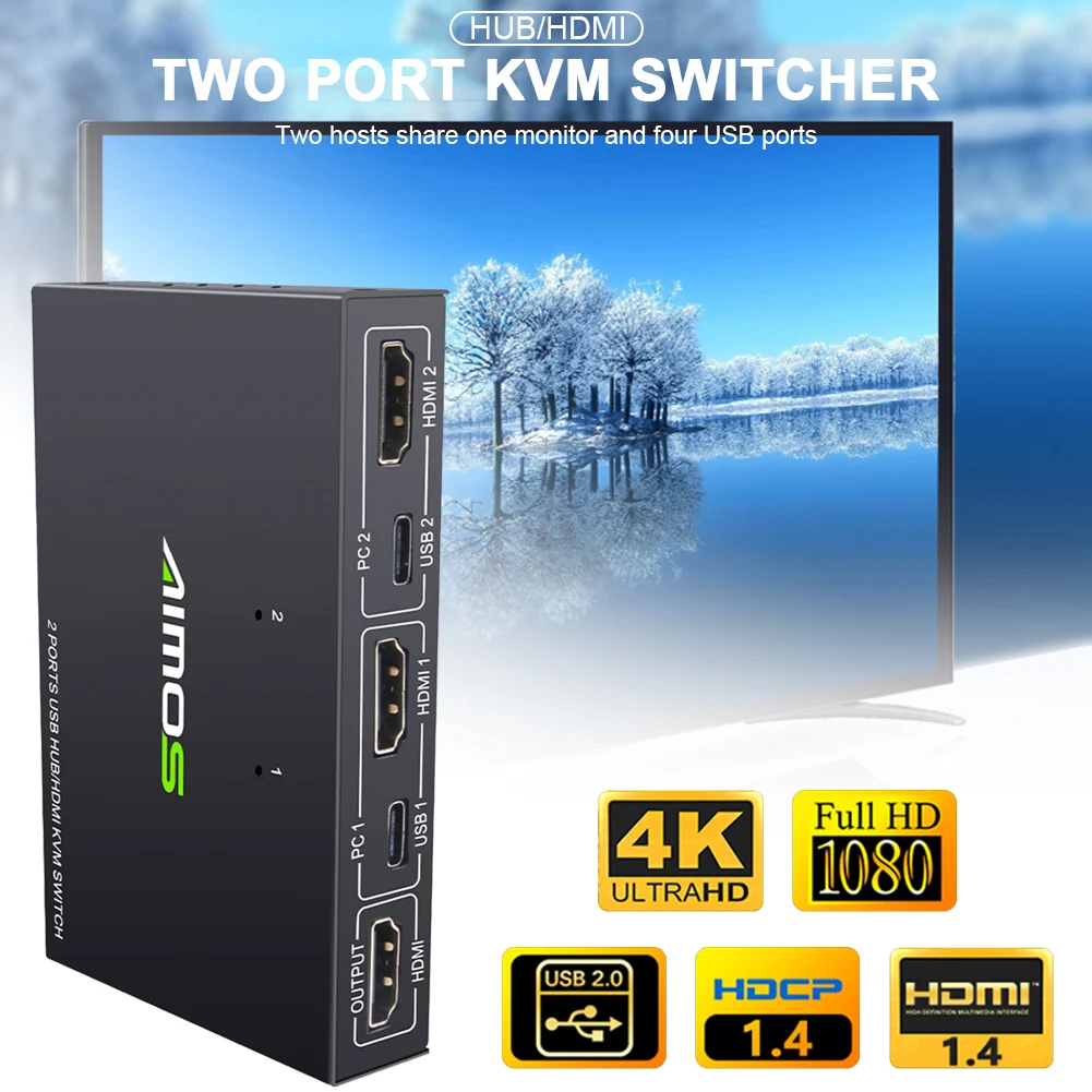 Iš 4K USB KVM Switch Box Vaizdo Ekranas USB HDMI suderinamus Jungiklis Splitter 2 VNT Bendrinimo Klaviatūrą, Pelę, Spausdintuvą Prijungti Paly