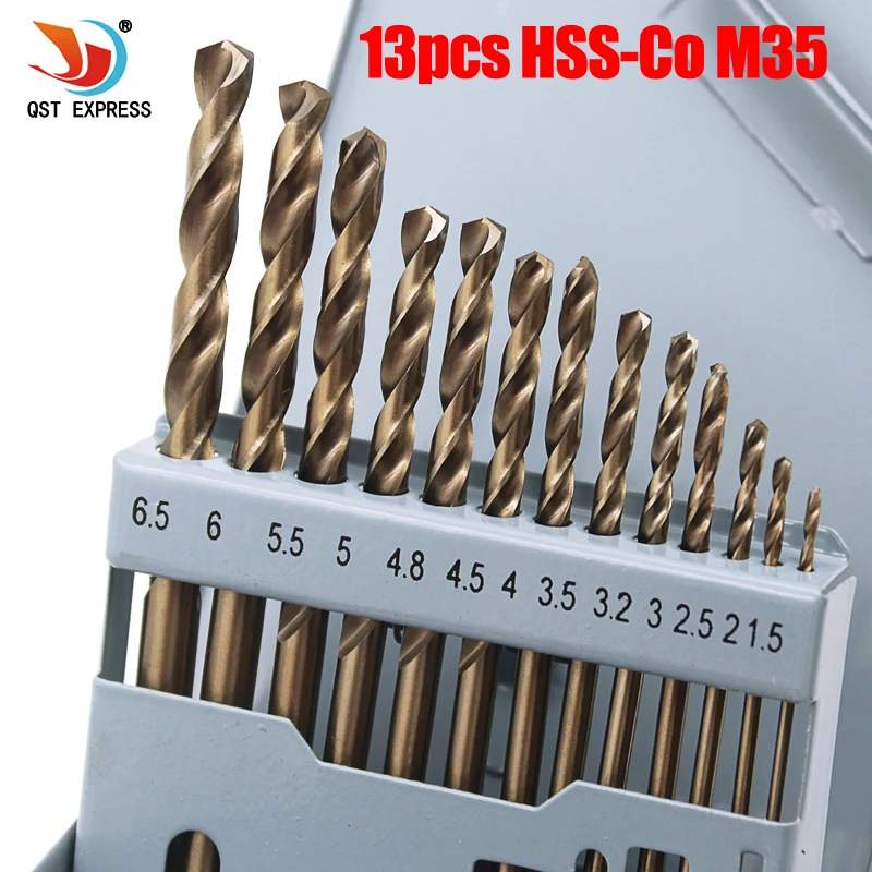 13Pcs/Set Geležies Box Pakuotės HSS-Co M35 Twist Drill Bit Spiralinis Grąžtas Gera Naudoti Plieno, Nerūdijančio Plieno