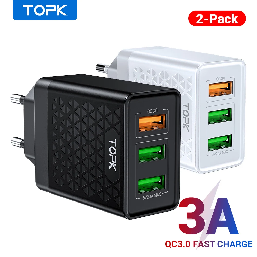 TOPK 2-Pack 30W Greitai Įkrauti QC 3.0 USB Įkroviklis Greitai Mobiliųjų Telefonų Kroviklį ES Sieninis Įkroviklis Adapteris, skirtas 