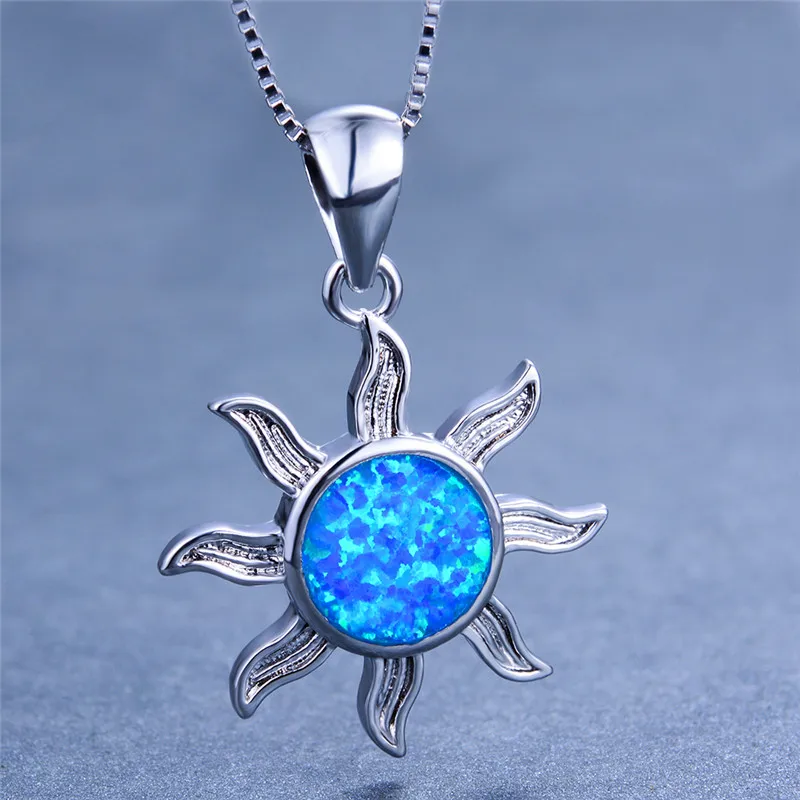 Boho Moteris Saulė Gėlių Karolius, Vėrinius Blue Fire Opal Akmens Karoliai Mados sidabro spalvos Vestuvių Papuošalai