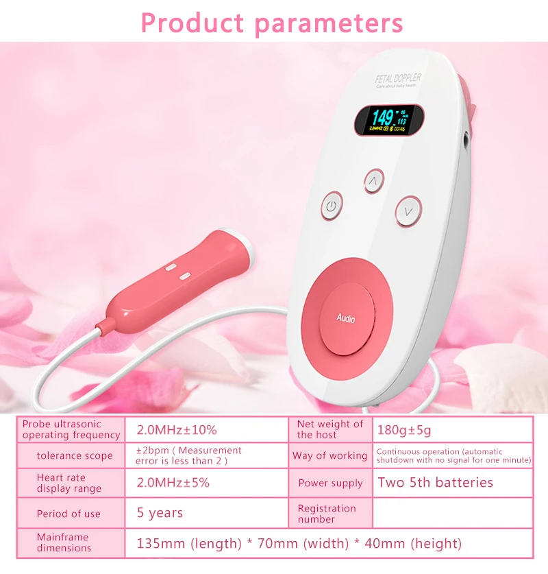 Nešiojamų Medicinos Vaisiaus Doplerio Detektorius LCD Ultragarso Kūdikio Širdies ritmo Monitorius Nėščia Kraujagyslių Jutiklis Detektyvas Mašina Prietaisas