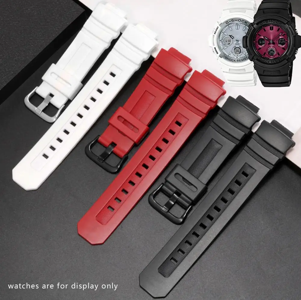 Yopo Minkšto Silikono Watchband 16mm Juoda Balta Raudona juosta Su Pin Sagtis Diržo Pakeitimas AW-591/590/5230AWG-M100/101