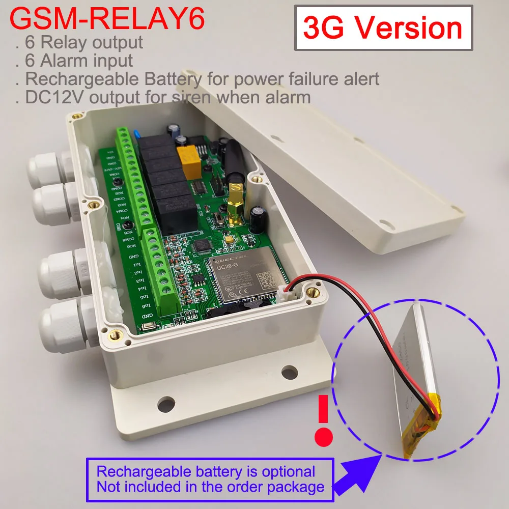 3G Versija / GSM Šešių relinė išvestis nuotolinis jungiklis valdybos (SMS Relės perjungimas) Baterijos laive power off signalo