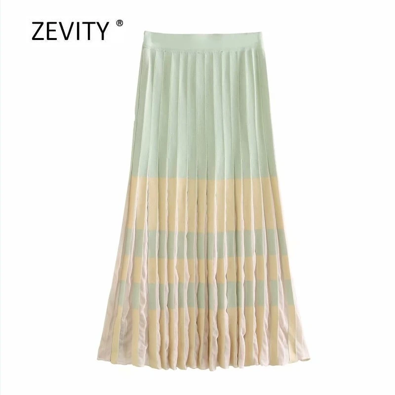 2020 Naujas Moterų Derliaus spalvų kratinys mezgimo plisuotos midi sijonas faldas mujer lady prašmatnus vestido vidurio blauzdos sijonas QUN650