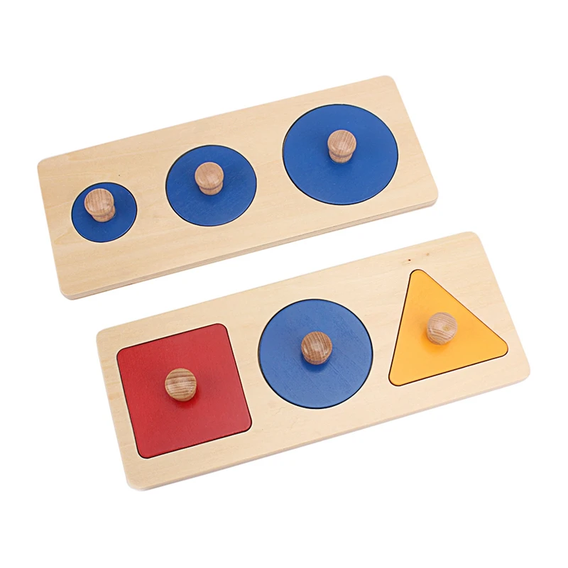 Montessori Medienos Geometrijos Grabus Valdybos Tri-spalvų Patraukti Formos Valdybos Didinti Ratu Žaislai Vaikams Ikimokyklinio Mokymosi Dovana
