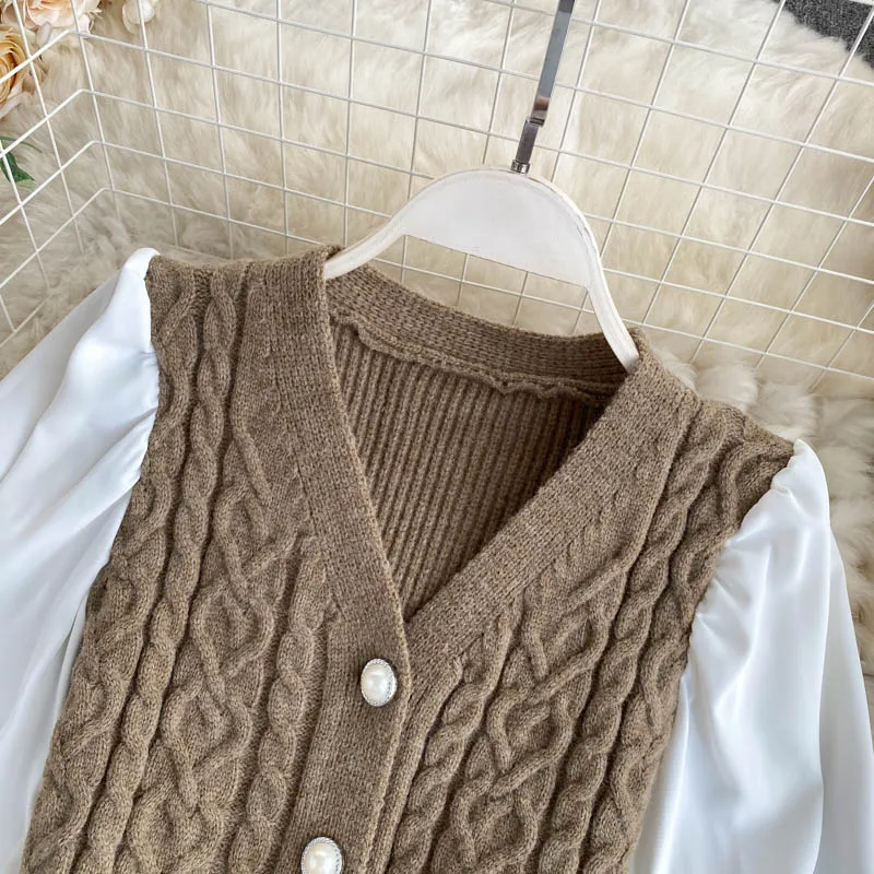 Dizainas ilgomis rankovėmis susiuvimo retro twist megztiniai megztinis krūtinėmis slim trumpas viršūnes moterų pavasario sluoksniuotos rankovėmis megztinis