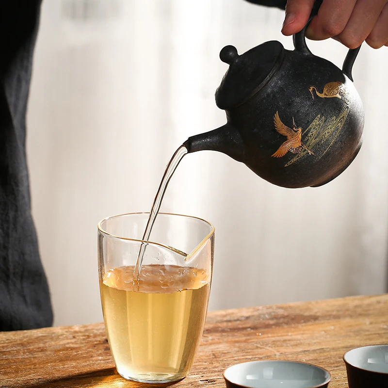 TANGPIN juoda indų keramikos arbatinukas su 3 puodeliai plaukiojančio krano nešiojamų kelionių arbatos rinkinys drinkware