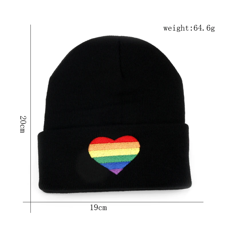 LGBT Gėjų Aksesuarai Moterims Vyriškos Kepurės Žiemos Slidinėjimo Beanie Kepurė Megzti Siuvinėjimo Vaivorykštė Meilė Širdies Skrybėlę Išlaikyti Šiltas