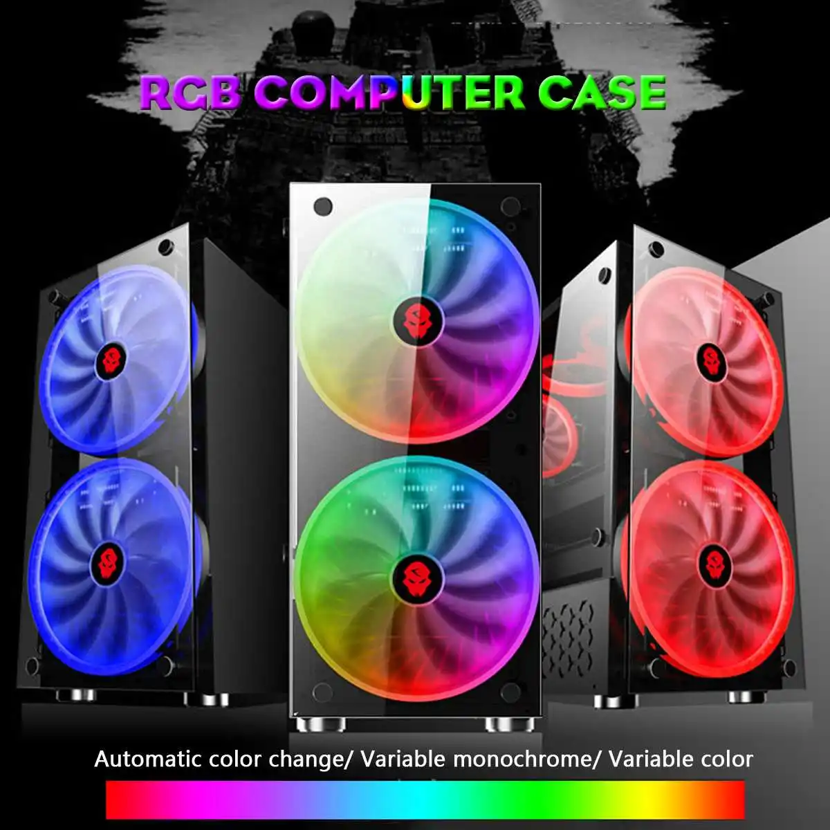 S SKYEE RGB Kompiuterio Atveju Dvigubo Pusėje Grūdinto Stiklo Plokštės ATX Žaidimų Vandens Aušinimo PC Atveju su 2 Spalva Keičiasi Ventiliatorius