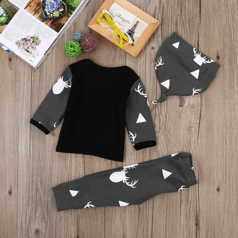 Naujagimio Mergaitė Berniukas Elnias T-marškinėliai+Kelnės Skrybėlę KALĖDOS Pižama Sleepwear Komplektai Rinkinys