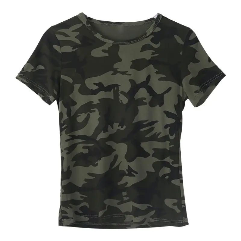 Moterų Kamufliažas Atspausdinta Marškinėliai Trumpomis Rankovėmis O-Neck Slim Šukuotinės Medvilnės Mišinys Minkštas