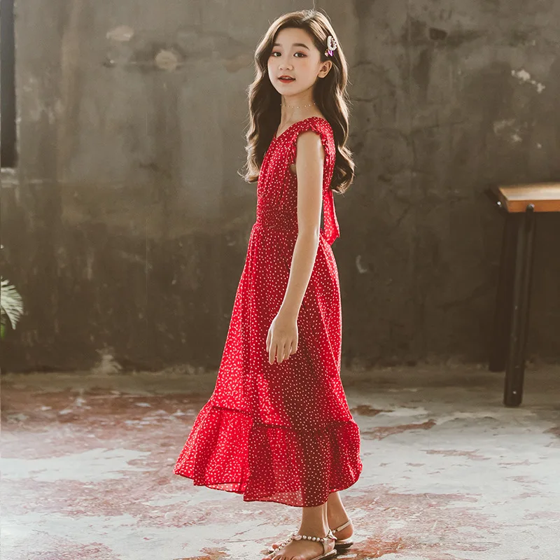 Paauglys Mergaitę Mados Suknelės Vasaros Naują Atvykimo 2020 Raudona Maxi Ilgas Princesė Suknelė Mergaitėms, Vaikams Suknelė Atsitiktinis Vaikams Drabužių