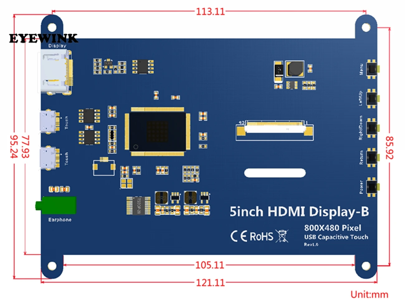 LCD modulis 5.0 colių Pi 5 colių TFT Varžinio Jutiklinis Ekranas 5.0 colių LCD shield modulis HDMI sąsaja, Aviečių Pi 3, A+/A+/2B
