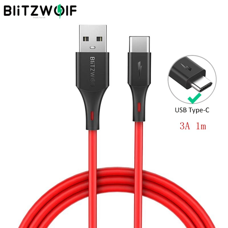 BlitzWolf 2 in 1 3A USB Tipo C Greito Įkrovimo Duomenų Kabelis 3ft/0.9 m USB Įkroviklio Laidą Oneplus 6 Xiaomi Mi8 Mix 