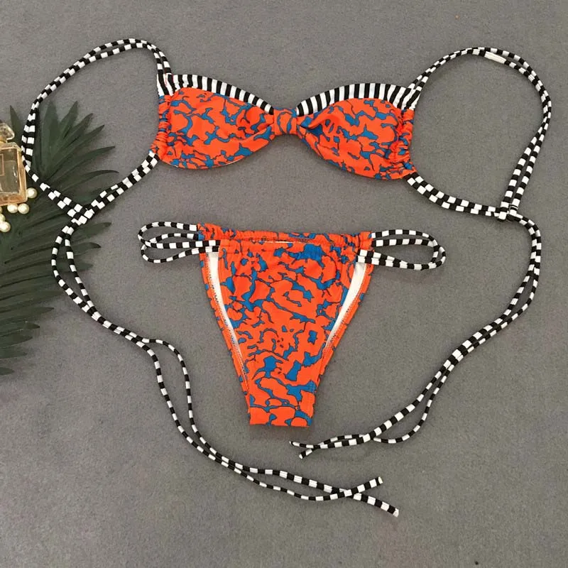 Leopard Bikini 2019 Dryžuotas maudymosi Kostiumėliai Moterims Tvarstis maudymosi kostiumėlį Spausdinti brazilijos bikini Push up Thong Maudymosi Kostiumą Maillot de bain