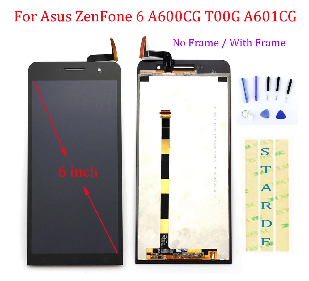 STARDE Pakeitimas LCD Asus ZenFone 6 A600CG T00G A601CG LCD Ekranas Jutiklinis Ekranas skaitmeninis keitiklis Asamblėjos Rėmelis 6