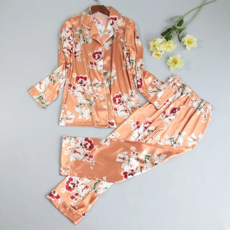 Viskozė Gėlių Spausdinti Pižama Komplektas 2VNT Sleepwear Marškinėliai&Kelnės Atsitiktinis Kinijos Derliaus Miego Nustatyti, Pavasarį, Rudenį Dirbtiniais Šilko Namų Drabužiai