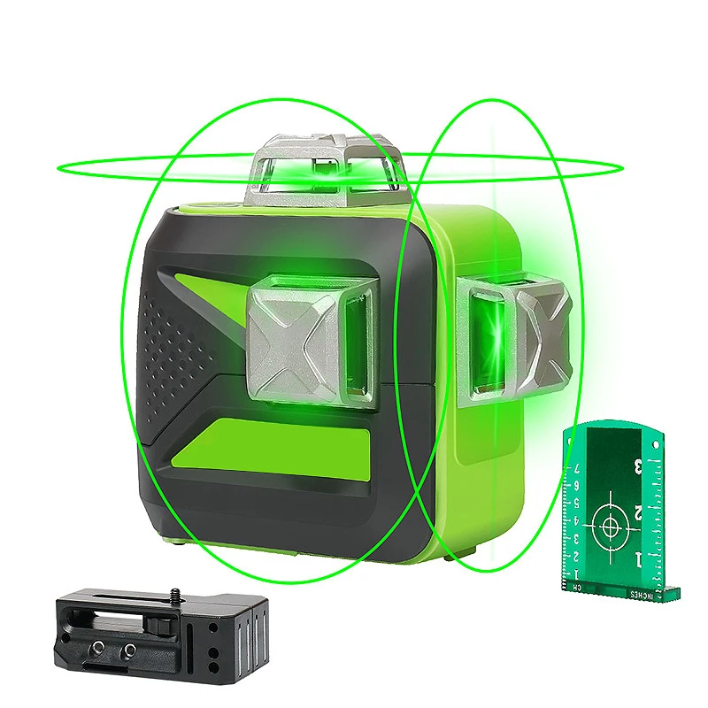 Huepar 12Lines 3D Kryžminių linijų Lazeris Lygio Savaime išsilyginantis 360 Vertikaliai Horizontaliai ir Žalios Šviesos USB Nemokamai su Dry & Li-ion Baterija