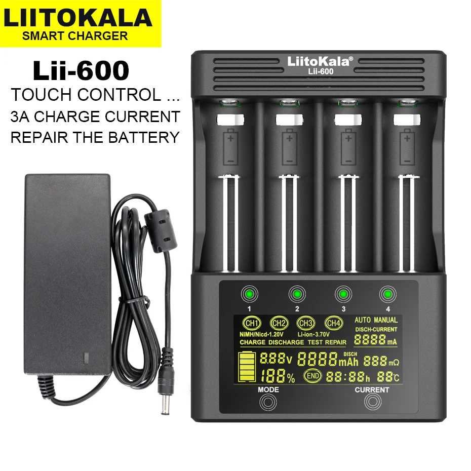 2020 NAUJAS LiitoKala Lii-600 Baterijų Kroviklis Li-ion, 3,7 V ir NiMH 1.2 V baterija Tinka 18650 26650 21700 26700 AA AAA