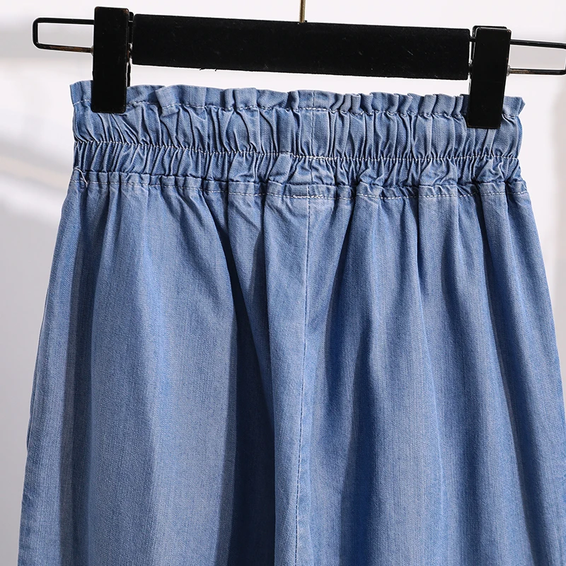 Moterų Ziajać Mėlynos Kelnės SummerTencel Kelnės Atsitiktinis Laisvas Kelnes Elastinga Juosmens Ponios, Mergaitės Plati Koja Pants Plus Size Kelnes S-5XL