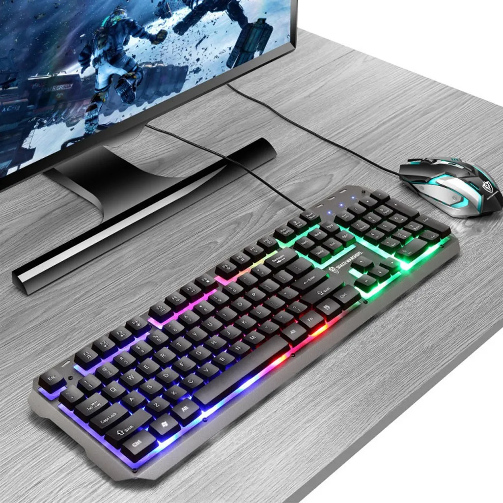 STARSHINE Klaviatūros, pelės rinkinys, skirtas pc gamer pc žaidimų pelės Laidinio USB Žaidimų Nustatyti Kompiuterinių 104 Key Keyboard USB 7 spalvų šviesos