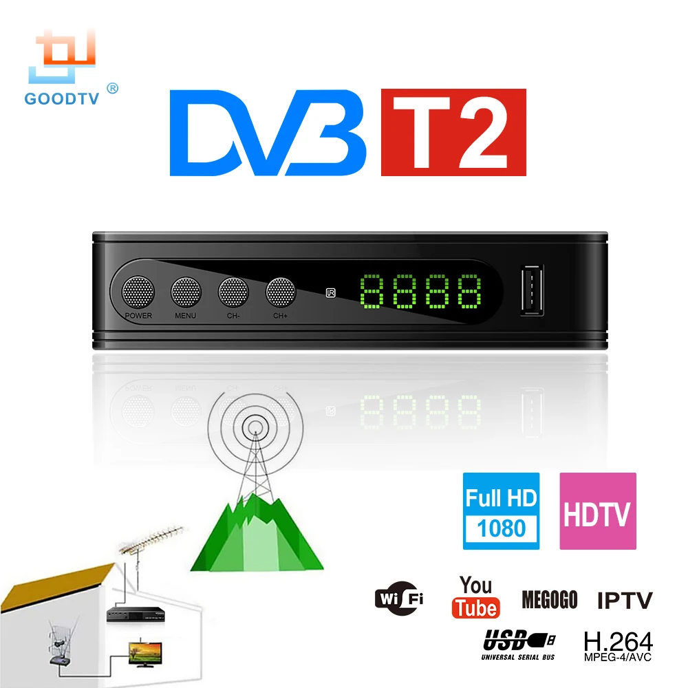 U2C DVB T2 Wifi TV Imtuvas DVB-T2 Imtuvą Full HD 1080P Digital Smart TV Box Parama MPEG H. 264 aš PTV Built-in rusijos vadovą