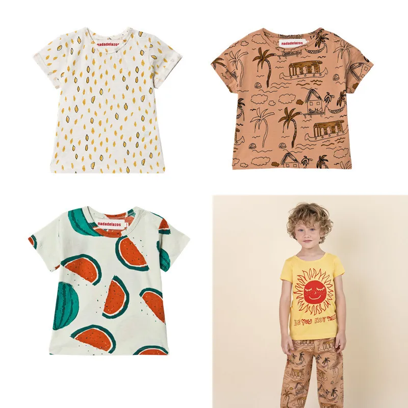 Nadade**zos Vaikų Vasaros Mados Marškinėliai Aukštos Kokybės Vaikiška Berniukai Mergaitė Atsitiktinis marškinėliai arbūzas Modelis Havajai Vaikas Unisex Viršūnės