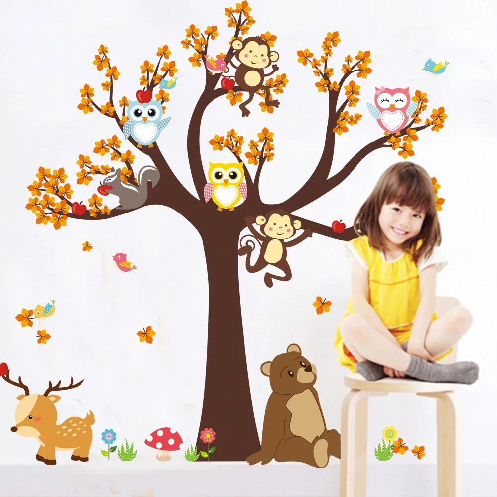 Pelėda Beždžionės Gyvūnų Medžio Animacinių filmų Vinilo Sienos lipdukai vaikams kambariai Namų dekoro 