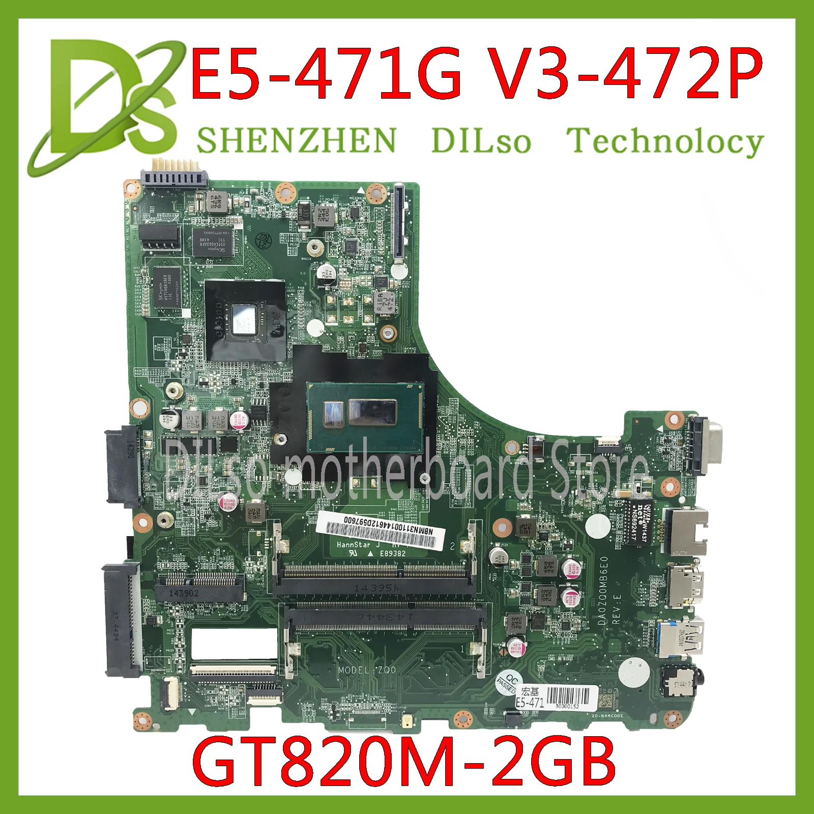 KEFU DA0ZQ0MB6E0 Acer aspire E5-471 E5-471G V3-472P Nešiojamas Plokštė I7-4510U CPU su GT820M GPU originalus Mainboard