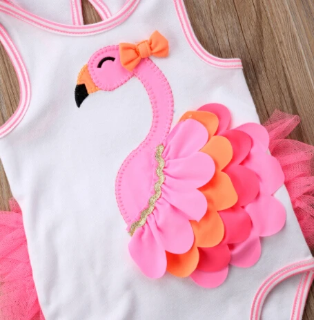 2018 Naujagimių Bamblys Kūdikių Mergaičių Flamingo Dirželis Bodysuit Jumpsuit Saldus Vasaros 3D Mielas Komplektus Drabužių