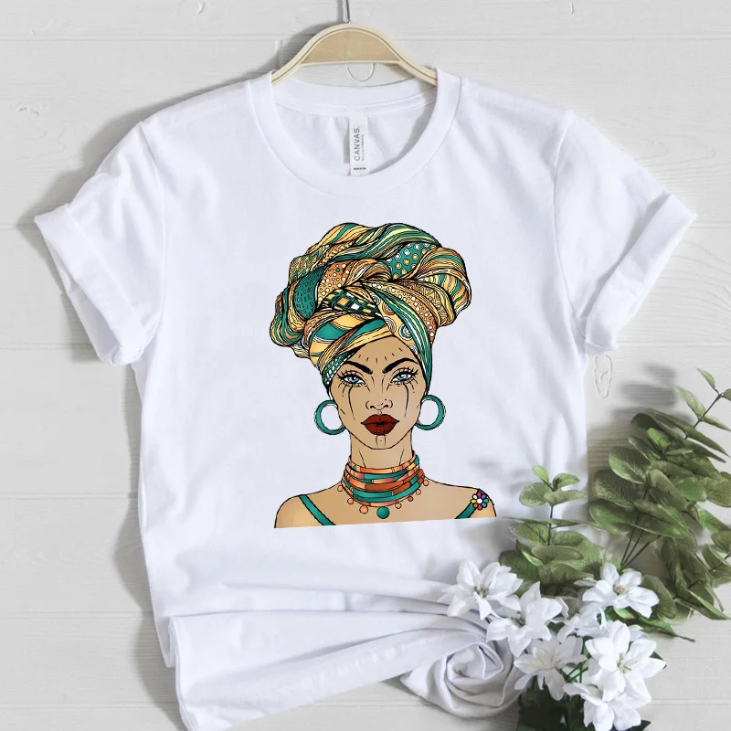 Estetinės Afrikos Moterų Graphic t shirt Juoda Melanino Karalienė Moterų marškinėliai Gražus Afrikos Mergina Tee marškinėliai Femme Šukuotinės Medvilnės