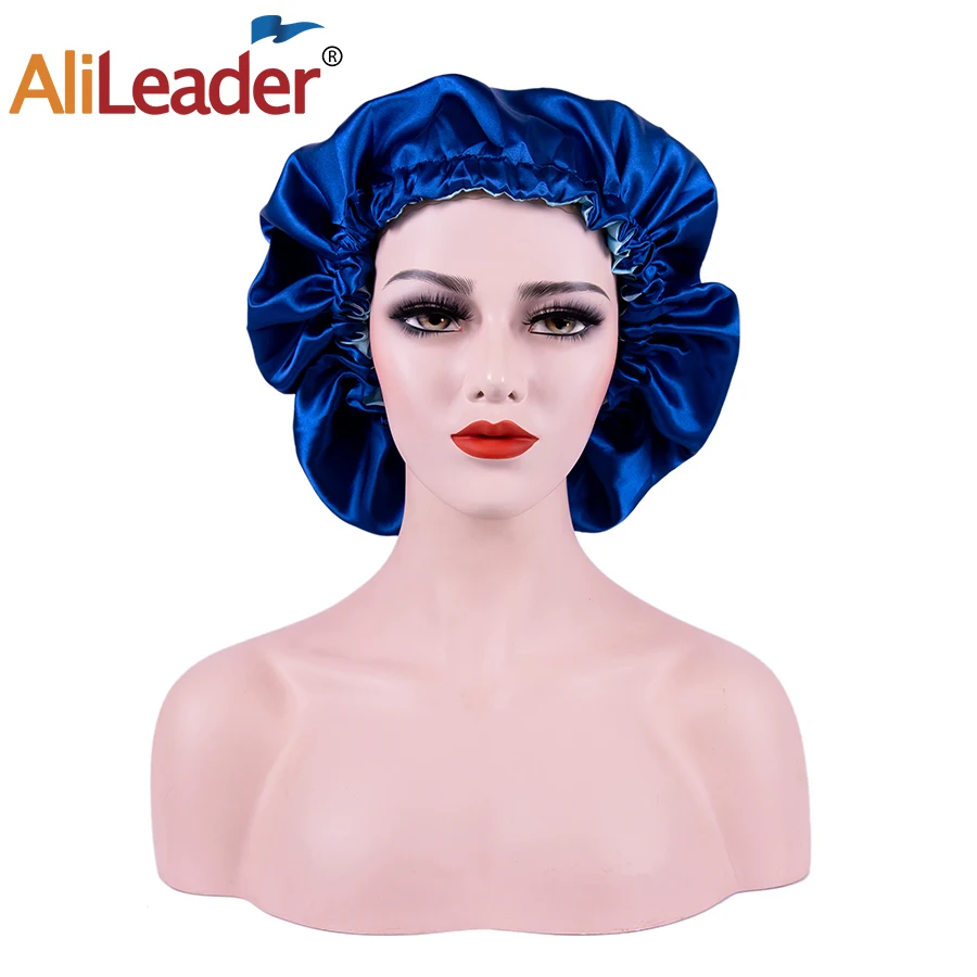 Alileader Reguliuojamos Satino Variklio Dangčio Miego Bžūp Naktį Plaukų Moterims Plaukų Formavimo Dvigubo Sluoksnio Cap Plaukų Formavimo Priedai Mėlyna
