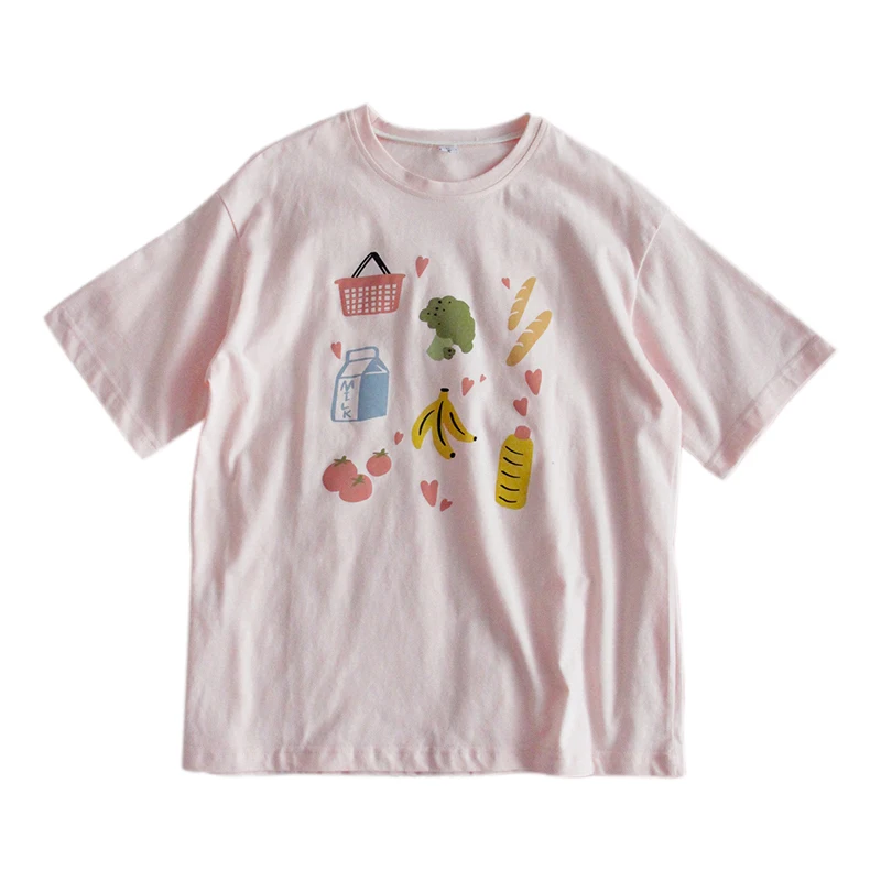 Vasarą Naujos Moterų Mažas šviežias Minkštas sesuo Mielas Vaisių Print T-shirt Girls Prarasti Apvalios kaklo trumpomis rankovėmis Laukinių studentų Puloveris Viršūnės